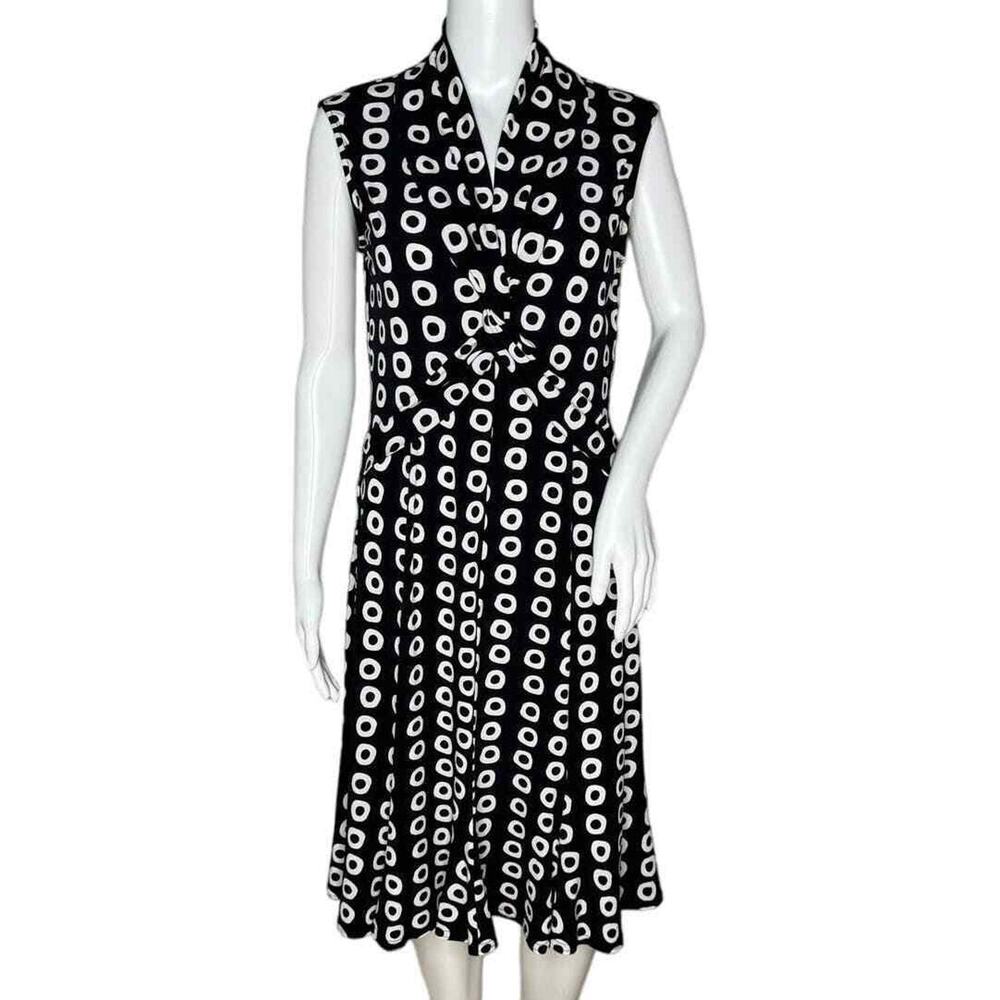 Joseph Ribkoff Dress Womens 10 Black White Geometric Fit & Flare Preppy Business